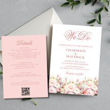 Elegant Floral Pink QR code Budget Wedding