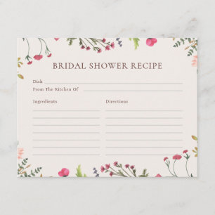 Elegant Floral Pink Recipe For The Bride To Be Enclosure Card