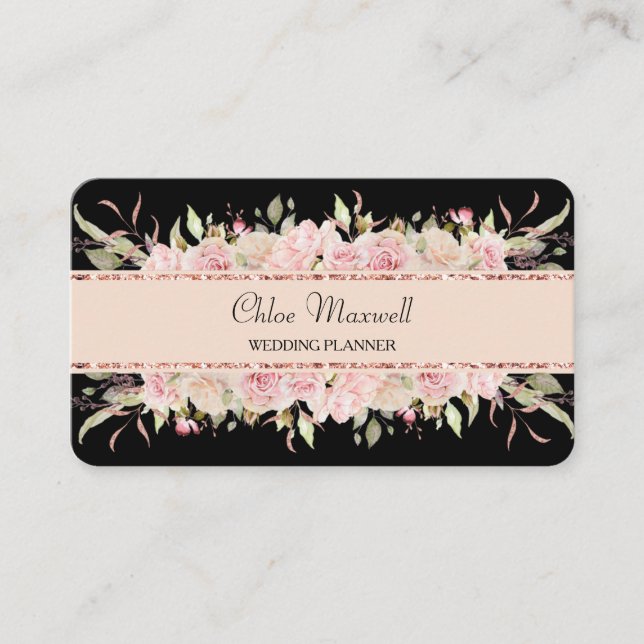 Elegant Floral Pink Roses Border Professional Business Card (Front)