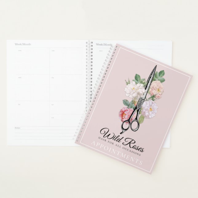 Elegant Floral Pink Roses Hair Salon Appointment Planner (Display)