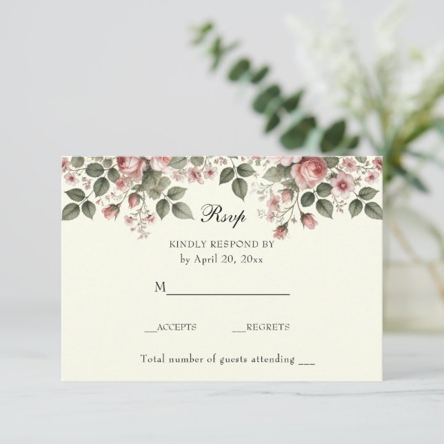 Elegant Floral Pink Roses    RSVP Card (Standing Front)