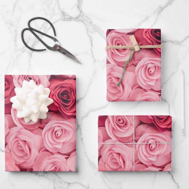 Elegant Floral Pink Roses Wrapping Paper Sheet (Front)
