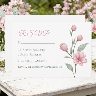 Elegant Floral Pink Sage Spring Garden Wedding RSVP Card