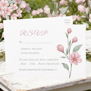 Elegant Floral Pink Sage Spring Wedding RSVP Postcard