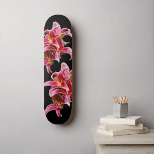 Elegant Floral Pink Stargazer Oriental Lilies Skateboard