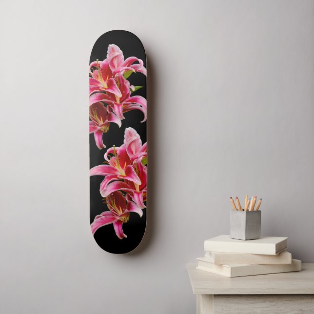 Elegant Floral Pink Stargazer Oriental Lilies Skateboard (Wall Art)