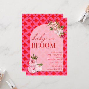 Elegant floral pink tile baby in bloom baby shower invitation