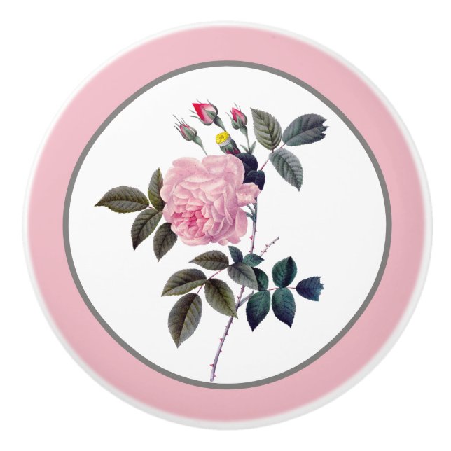 Elegant floral pink vintage rose ceramic knob (Front)
