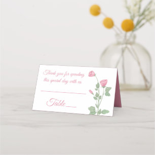 Elegant Floral Pink Watercolor Flowers Wedding Place Card