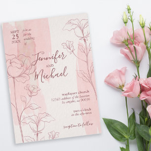 Elegant Floral Pink Watercolor Wedding Invitation