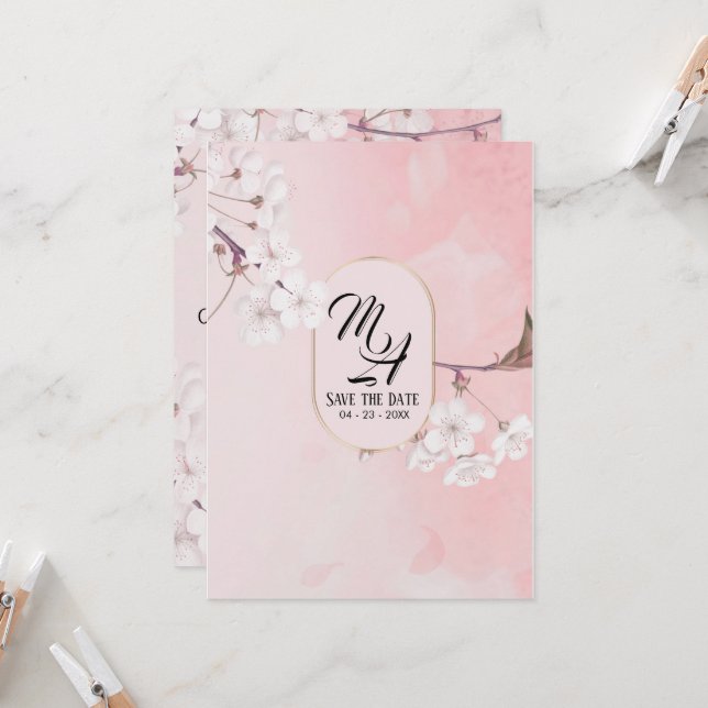 Elegant Floral Pink Wedding Invitation (Front/Back In Situ)