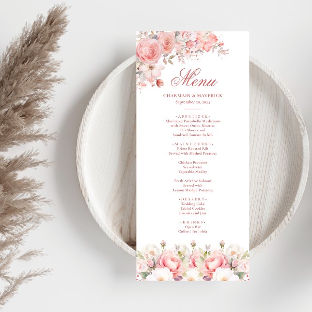 Elegant Floral Pink Wedding  Menu (Creator Uploaded)