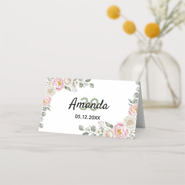 Elegant Floral Place Card and Table Number Tent (Back)