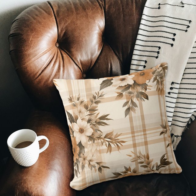 Elegant Floral Plaid Fall Autumn Cushion (Creator Uploaded)