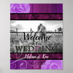 Elegant floral plum & black Wedding Welcome Sign
