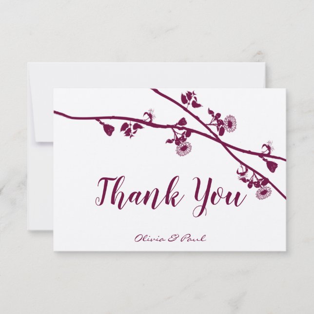 Elegant Floral Plum Wildflower Branches Wedding Thank You Card (Front)