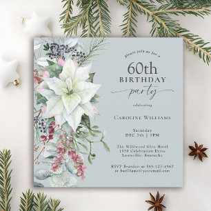 Elegant Floral Poinsettia December 60th Birthday Invitation