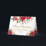 Elegant Floral Poinsettia Gold Christmas Fold Holiday Card<br><div class="desc">Elegant Watercolor Poinsettia Red Floral Gold Holiday and Christmas Card</div>
