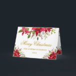 Elegant Floral Poinsettia Gold Christmas Fold Holiday Card<br><div class="desc">Elegant Watercolor Poinsettia Red Floral Gold Holiday and Christmas Card</div>