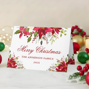 Elegant Floral Poinsettia Red Christmas Fold Holiday Card
