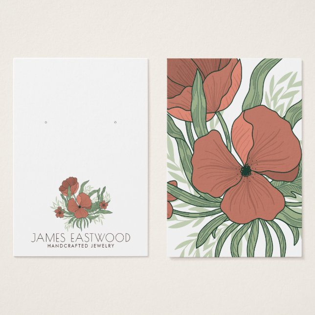 Elegant Floral Poppy Earring Display Card (Front & Back)