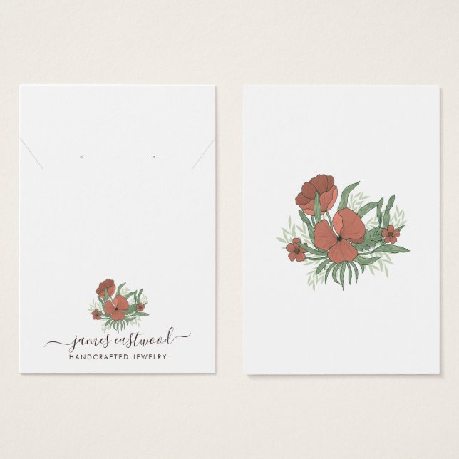Elegant Floral Poppy Earring Necklace Display Card (Front & Back)