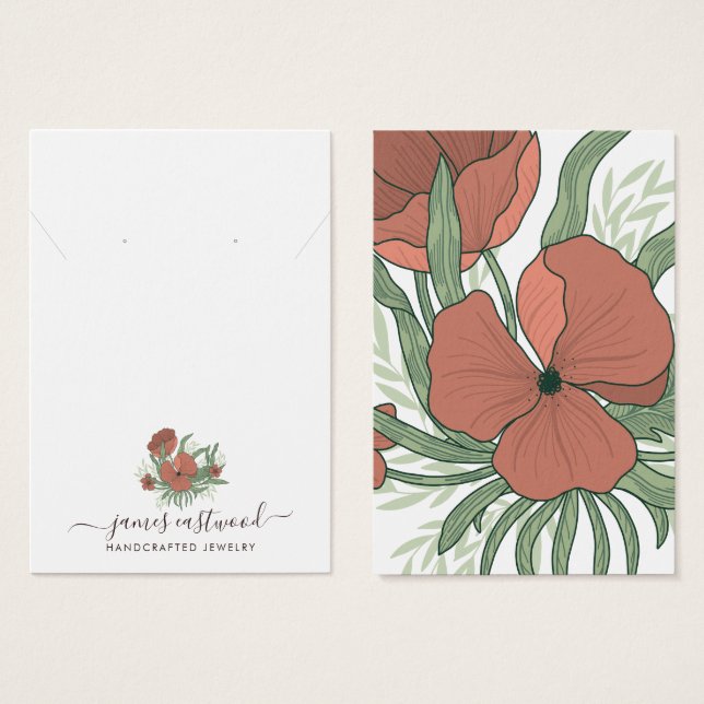 Elegant Floral Poppy Earring Necklace Display Card (Front & Back)