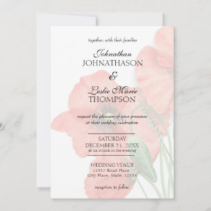 Elegant Floral Poppy Wedding White Invitation 2
