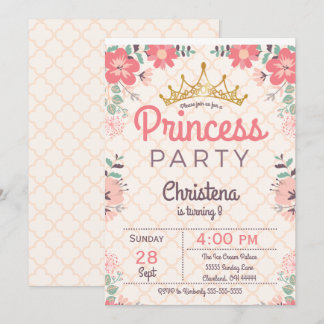 Elegant Floral Princess Birthday Party Invitation