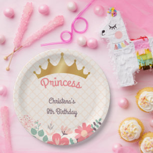 Elegant Floral Princess Personalised Birthday Paper Plate