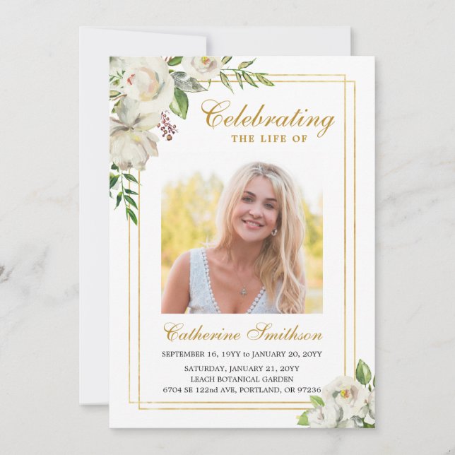 Elegant Floral Printable Funeral Program Announcement (Front)