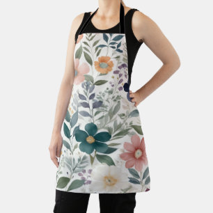 Elegant floral prints pastel and jewel tones apron