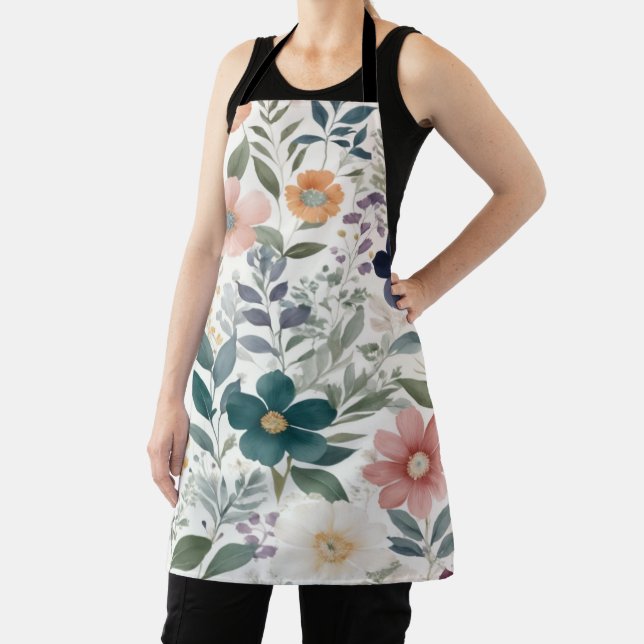 Elegant floral prints pastel and jewel tones apron (Insitu)