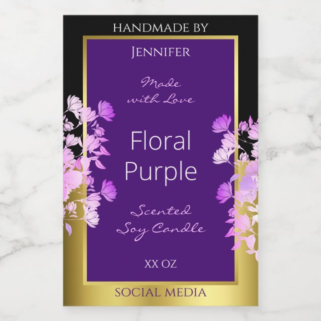 Elegant Floral Product Label Black Gold and Purple (Single Label)