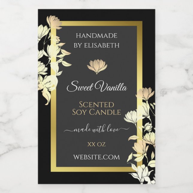 Elegant Floral Product Packaging Labels Black Gold (Single Label)