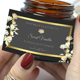 Elegant Floral Product Packaging Labels Black Gold