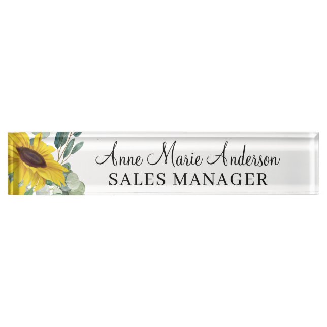 Elegant Floral Professional Name  Nameplate (Front)