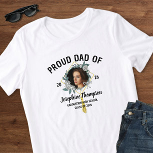 Elegant Floral Proud Dad Of 2026 Graduate Photo  T-Shirt