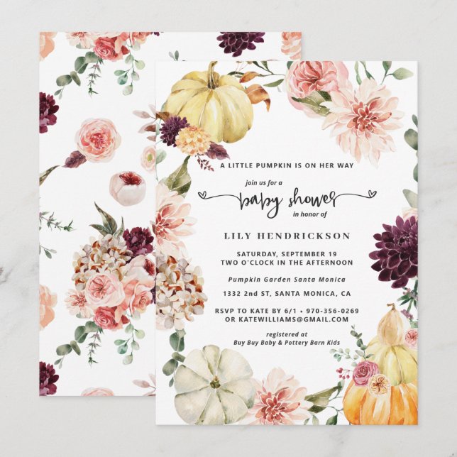 Elegant Floral Pumpkin | Autumn Baby Shower (Front/Back)