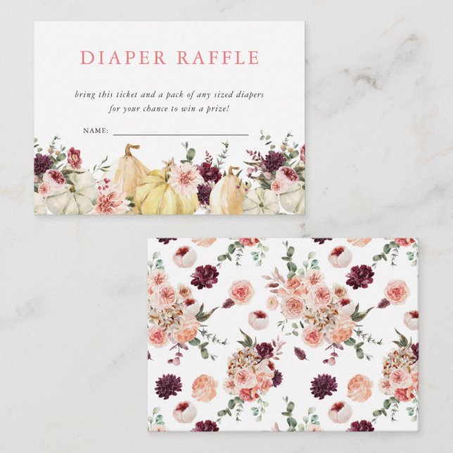 Elegant Floral Pumpkin | Diaper Raffle  Enclosure Card (Front/Back)
