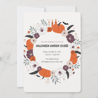 Elegant Floral Pumpkin Halloween Party Invitation