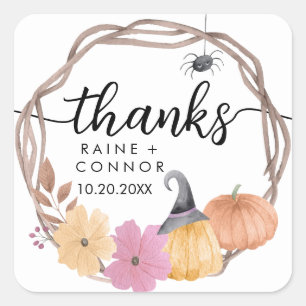 Elegant Floral Pumpkin Thanks Wedding Square Sticker
