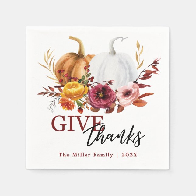 Elegant floral pumpkins give thanks napkin (Front)