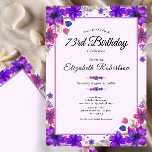 Elegant Floral Purple 73rd Birthday  Invitation