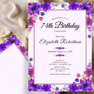 Elegant Floral Purple 74th Birthday Invitation