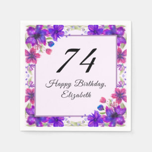 Elegant Floral Purple 74th Birthday  Napkin
