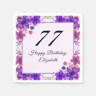 Elegant Floral Purple 77th Birthday Napkin