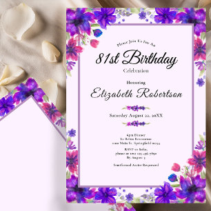 Elegant Floral Purple 81st Birthday  Invitation