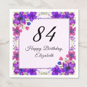 Elegant Floral Purple 84th Birthday  Napkin