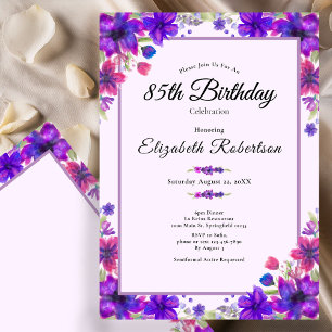Elegant Floral Purple 85th Birthday  Invitation
